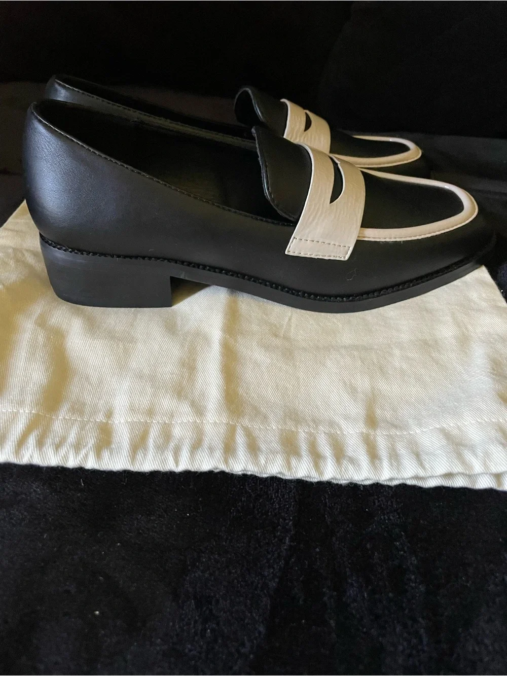 Torgeis NY Black and Cream Leather Penny Loafers